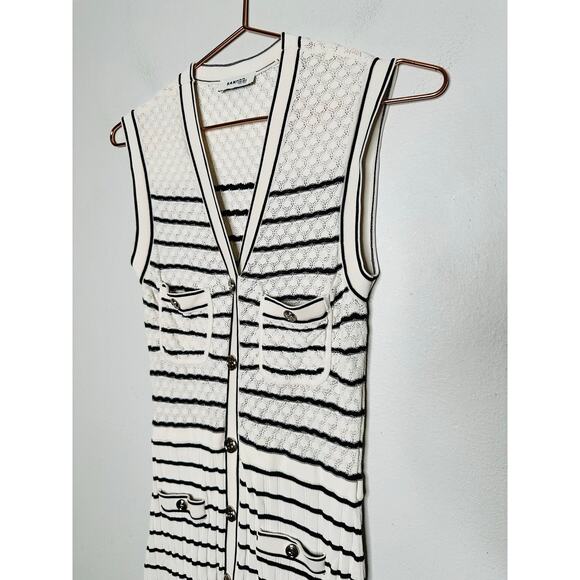 SANDRO White Black Stripes Sleevesless Metallic Buttons Molina Shirt Dress 36 - Picture 7 of 16